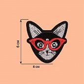 Термоаппликация Кот в очках черный 6х6 см