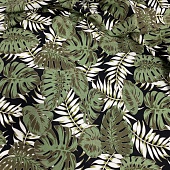 Лен принт Цветы листья пальмы на черном 142 см, Китай